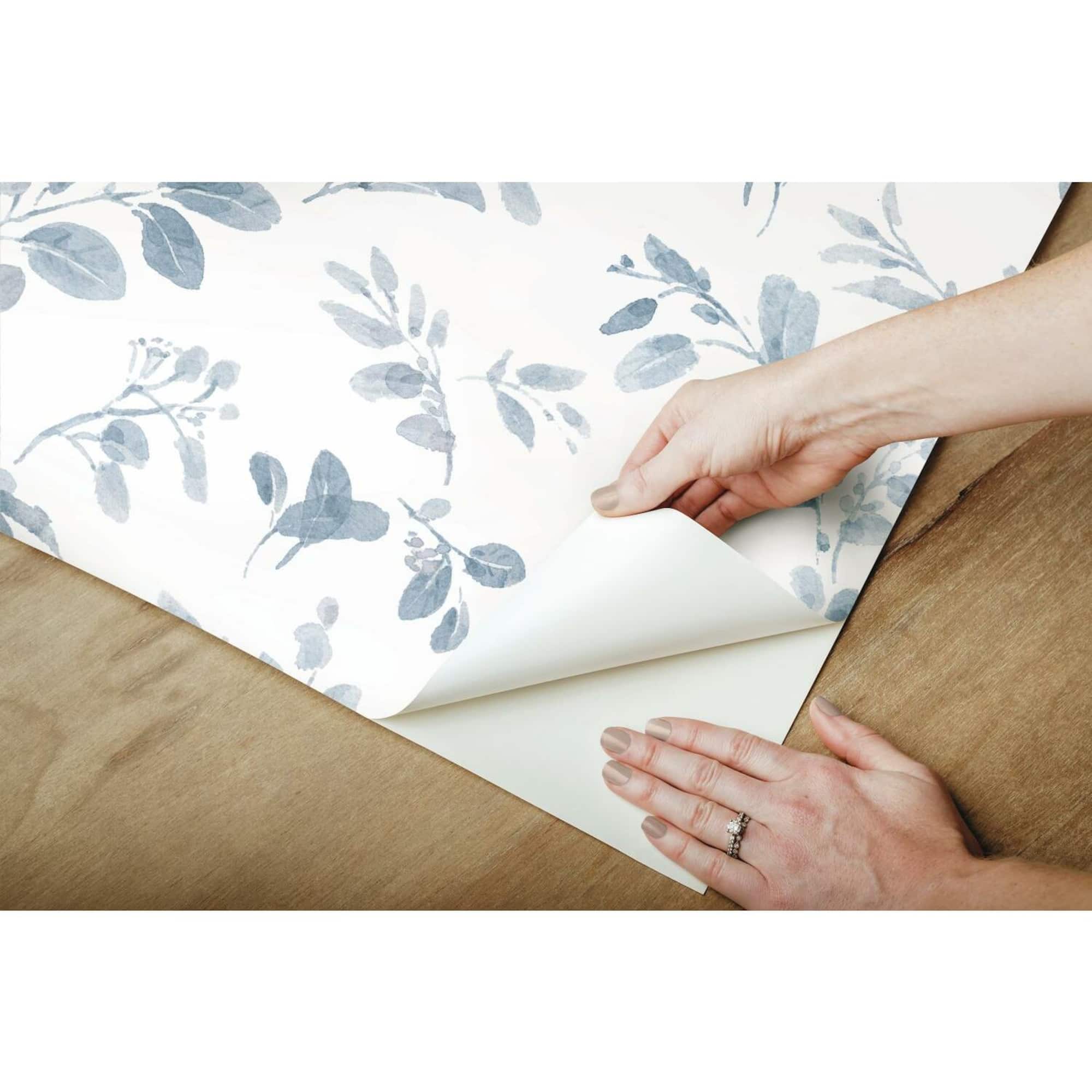 RoomMates Blue Dancing Leaves Peel & Stick Wallpaper